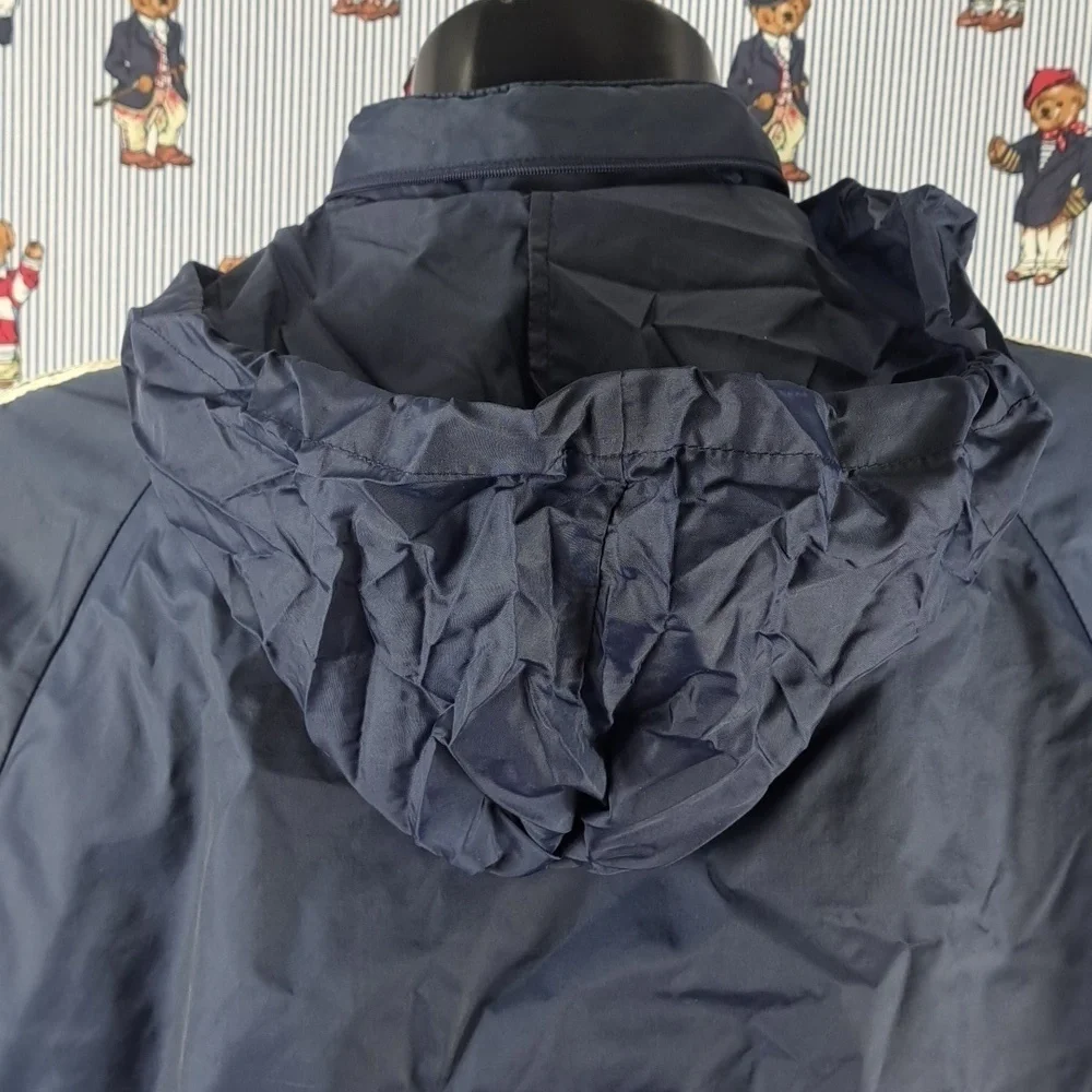 Vintage  Adidas 3 stripe sleeve hooded  navy & white XL windbreaker jacket